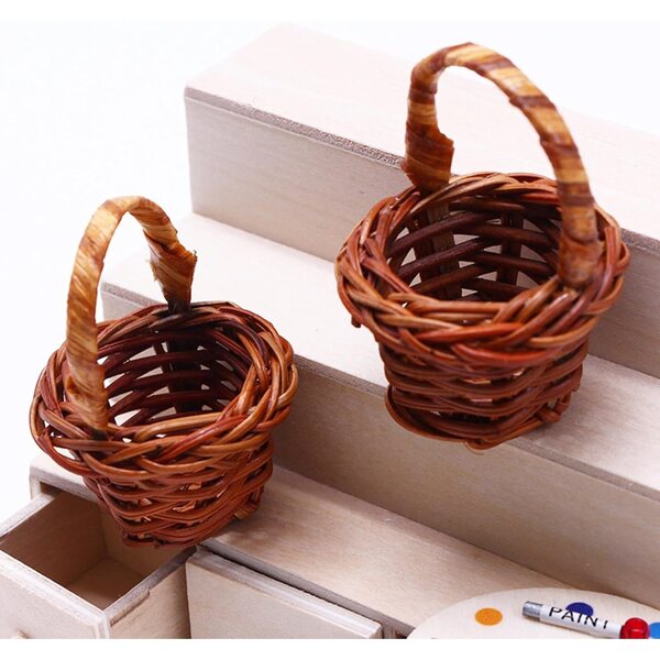 Set 5 Mini Cesti in Rattan con Manico per Decorazioni, Gioco e Picnic