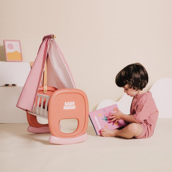 SMOBY Baby Nurse-poppenwieg met hemeltje voor verzorging en spelen
