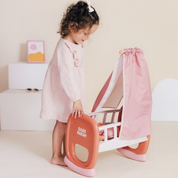 SMOBY Baby Nurse-poppenwieg met hemeltje voor verzorging en spelen