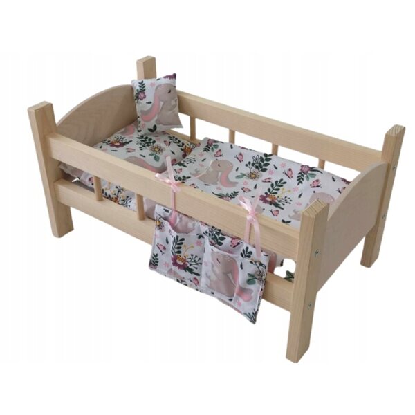 Letto in legno per bambole con completo di biancheria e organizer incluso