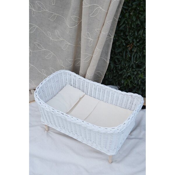 Lettino in Vimini Bianco con Accessori Ecrù per Bambole - Artigianale e Sicuro