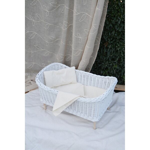 Lettino in Vimini Bianco con Accessori Ecrù per Bambole - Artigianale e Sicuro