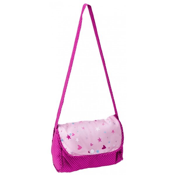 Passeggino per bambole profondo Woody Unicorno con borsa e tettuccio pieghevole rosa