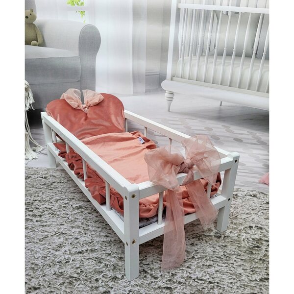 2in1 XXL Wiegenbett für Puppen mit 3-Elemente-Bettwäsche – Naturholz