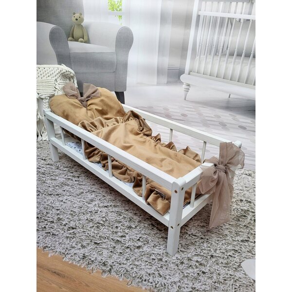 2in1 XXL Wiegenbett für Puppen mit 3-Elemente-Bettwäsche – Naturholz