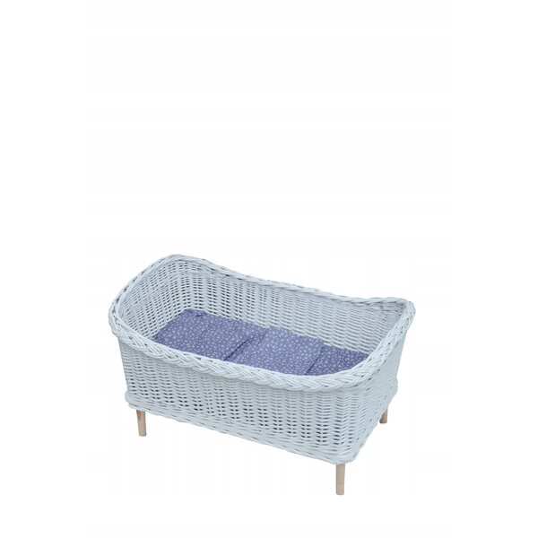 Lettino in vimini per bambole bianco con fantasie grigie - Little Cottage