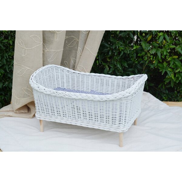 Lettino in vimini per bambole bianco con fantasie grigie - Little Cottage