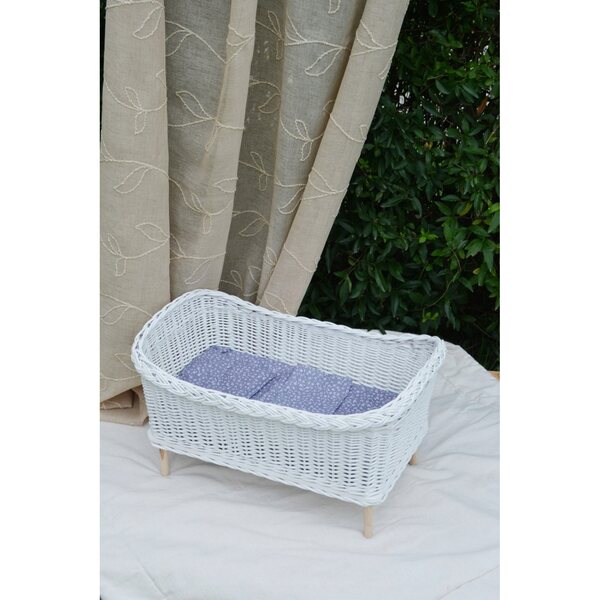 Lettino in vimini per bambole bianco con fantasie grigie - Little Cottage