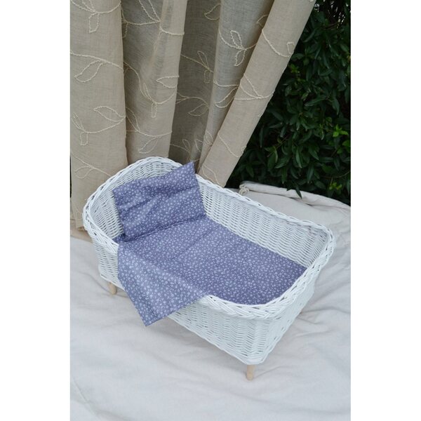 Lettino in vimini per bambole bianco con fantasie grigie - Little Cottage