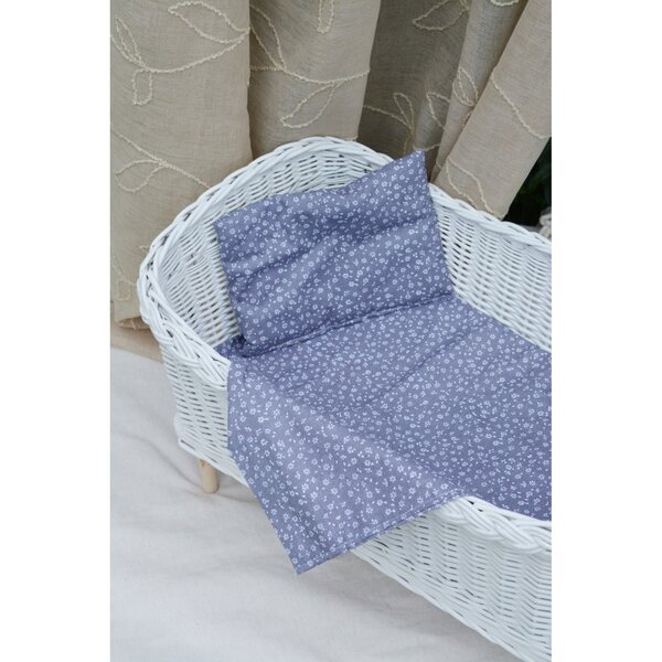 Lettino in vimini per bambole bianco con fantasie grigie - Little Cottage