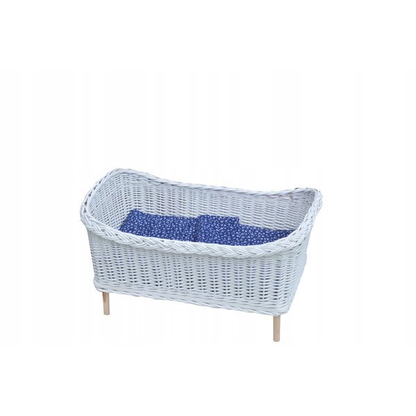 Letto in vimini bianco per bambole con tessuto a motivo floreale blu navy