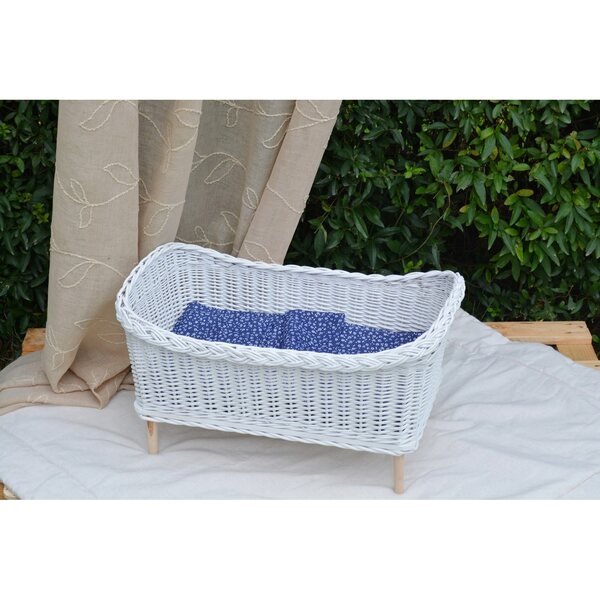 Letto in vimini bianco per bambole con tessuto a motivo floreale blu navy