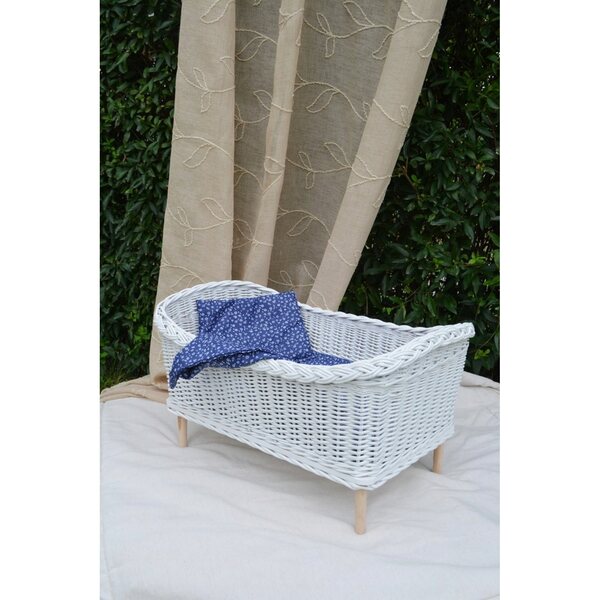 Letto in vimini bianco per bambole con tessuto a motivo floreale blu navy