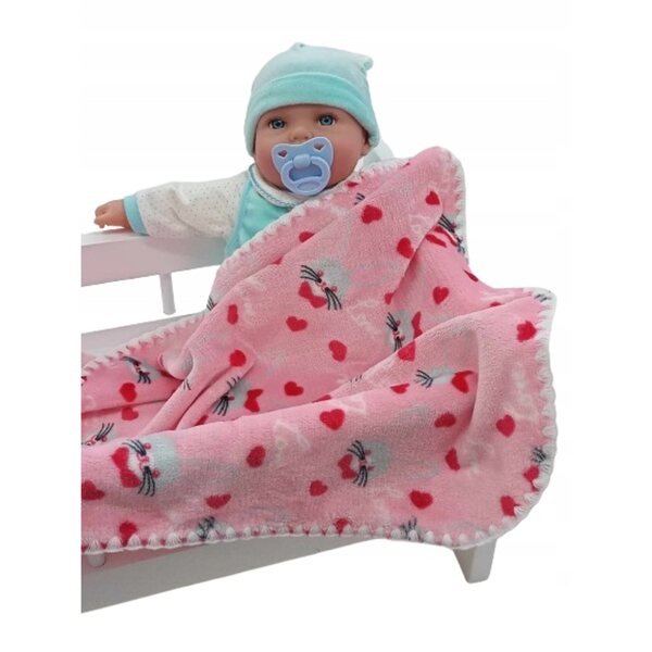 Coperta per bambole soffice, double face, rosa con coniglietti, 50x50 cm