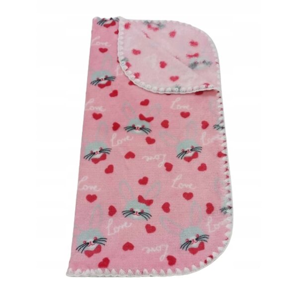 Coperta per bambole soffice, double face, rosa con coniglietti, 50x50 cm