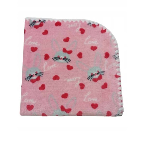 Coperta per bambole soffice, double face, rosa con coniglietti, 50x50 cm