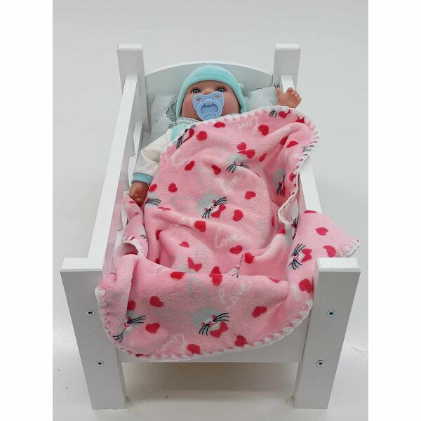 Coperta per bambole soffice, double face, rosa con coniglietti, 50x50 cm