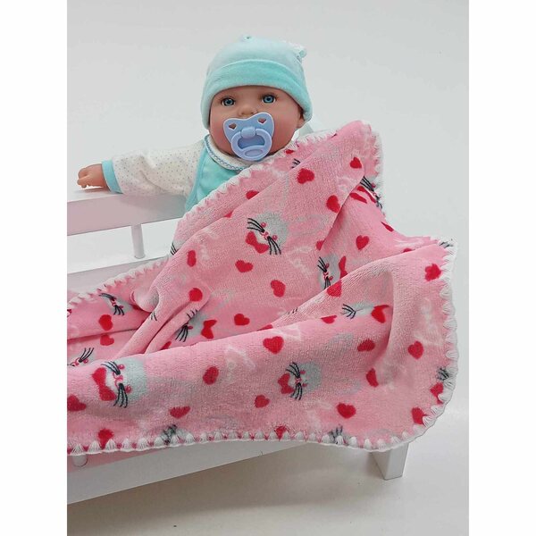 Coperta per bambole soffice, double face, rosa con coniglietti, 50x50 cm