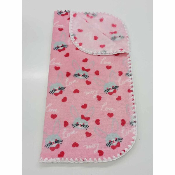 Coperta per bambole soffice, double face, rosa con coniglietti, 50x50 cm