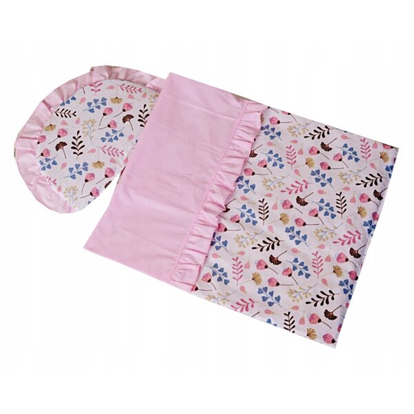 Komplettes Puppenbettwäscheset aus 100 % rosa Baumwolle mit antiallergischem Futter