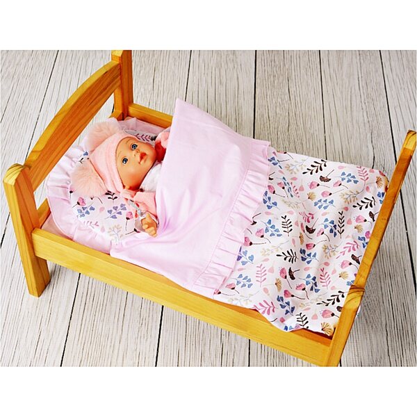 Komplettes Puppenbettwäscheset aus 100 % rosa Baumwolle mit antiallergischem Futter