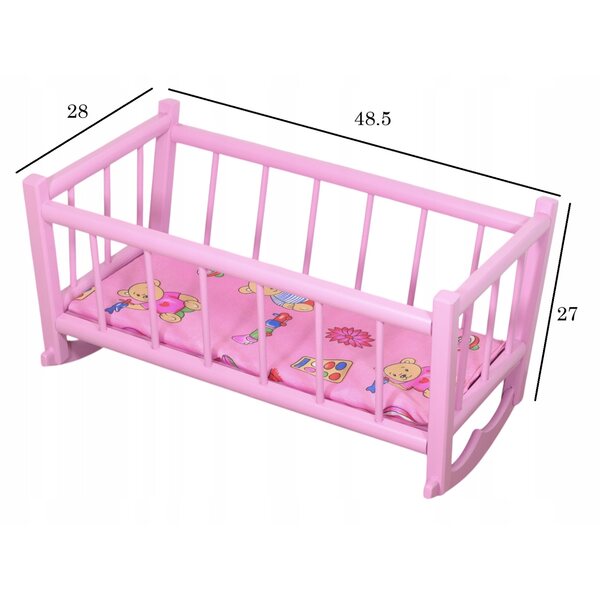 Culla in legno per bambole rosa con materasso Peewit 48,5x28x27 cm