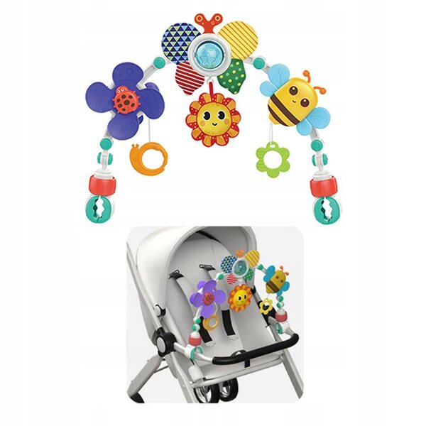Verstelbare speelboog voor kinderwagen met clip en zintuiglijke spelletjes voor kinderen