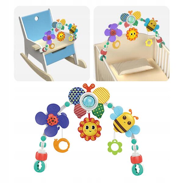 Verstelbare speelboog voor kinderwagen met clip en zintuiglijke spelletjes voor kinderen