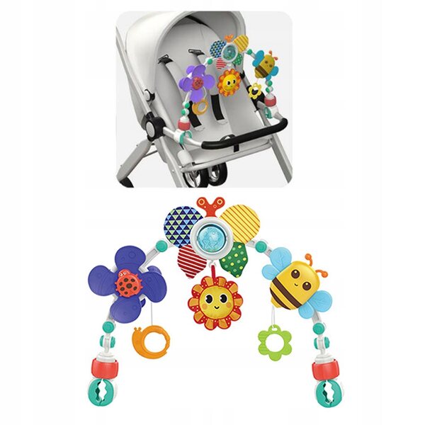 Verstelbare speelboog voor kinderwagen met clip en zintuiglijke spelletjes voor kinderen