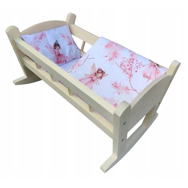 Dondolo per bambole in legno naturale con biancheria in cotone 100% - fino a 50 cm