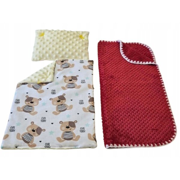 Komplettes Puppenbettwäscheset mit weicher roter Decke und Kissen