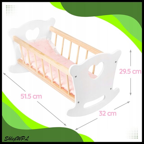 Holzwiege für 51,5 cm große Puppen mit Bettwäsche, sicheres und kreatives Spielen