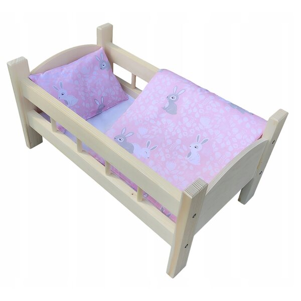Puppenbett aus Holz mit hypoallergener Baumwollbettwäsche – DrewStol