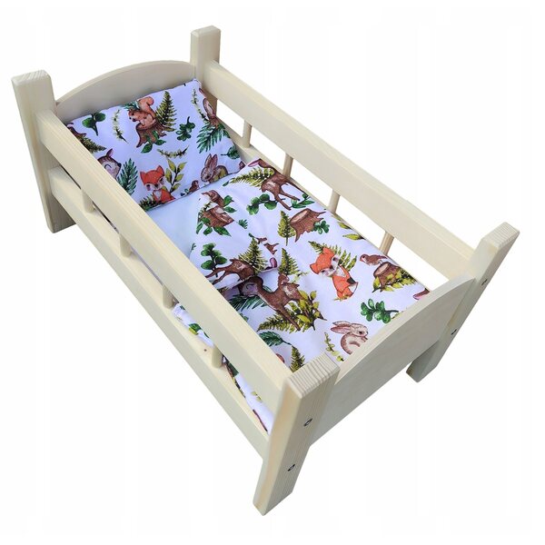 Puppenbett aus Holz mit hypoallergener Baumwollbettwäsche – DrewStol