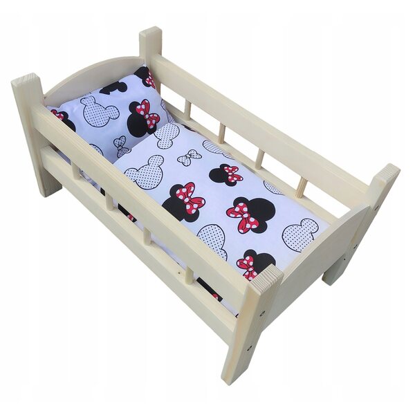 Puppenbett aus Holz mit hypoallergener Baumwollbettwäsche – DrewStol