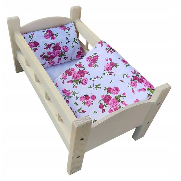 Puppenbett aus Holz mit hypoallergener Baumwollbettwäsche – DrewStol