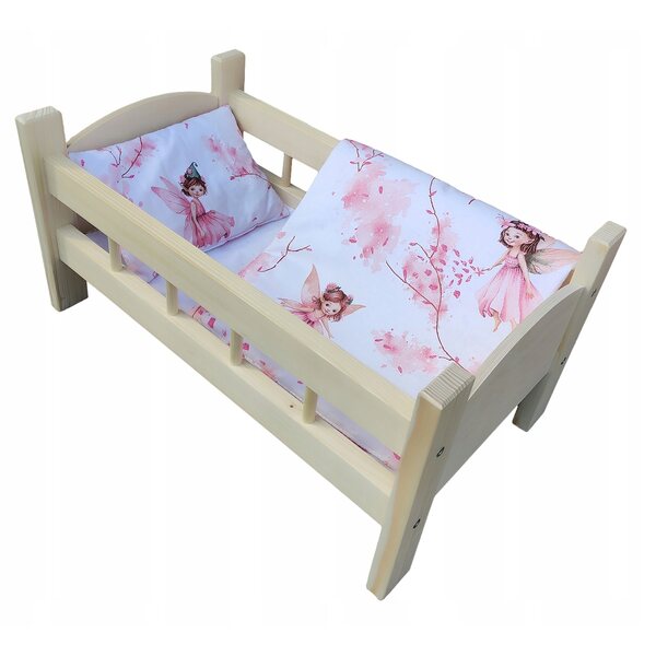 Puppenbett aus Holz mit hypoallergener Baumwollbettwäsche – DrewStol