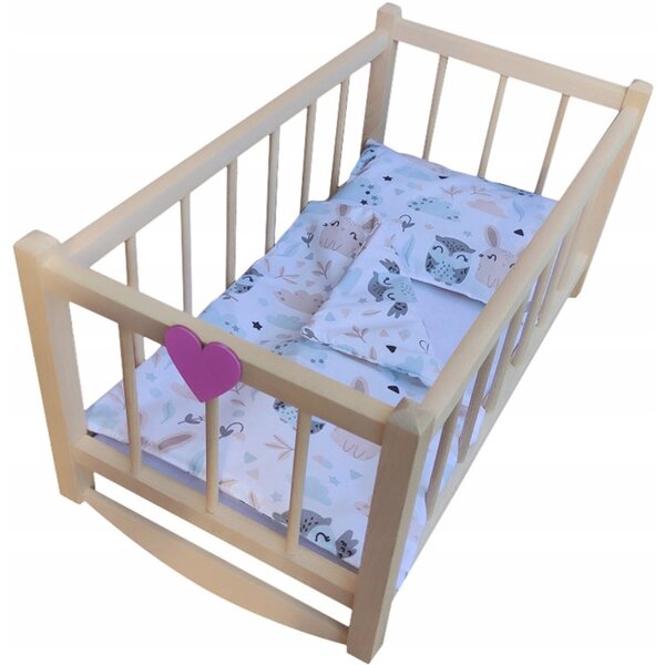Puppenbett aus Holz mit Bettwäsche aus 100 % Baumwolle – solide und sicher
