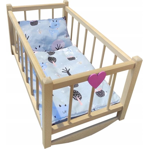 Puppenbett aus Holz mit Bettwäsche aus 100 % Baumwolle – solide und sicher