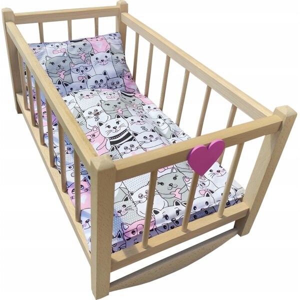 Culla per bambole in legno con biancheria 100% cotone - Made in Poland