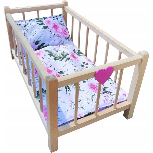 Culla per bambole in legno con biancheria 100% cotone - Made in Poland