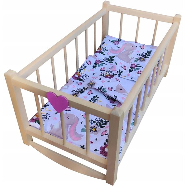 Culla per bambole in legno con biancheria 100% cotone - Made in Poland