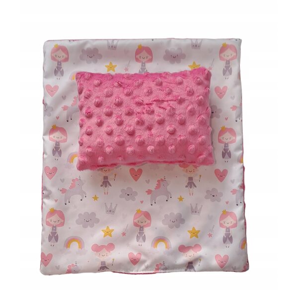 Komplettes Set Minky-Bettwäsche für Puppen: Decke und Kissen für den Kinderwagen