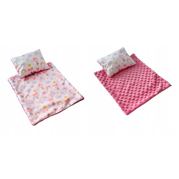 Komplettes Set Minky-Bettwäsche für Puppen: Decke und Kissen für den Kinderwagen