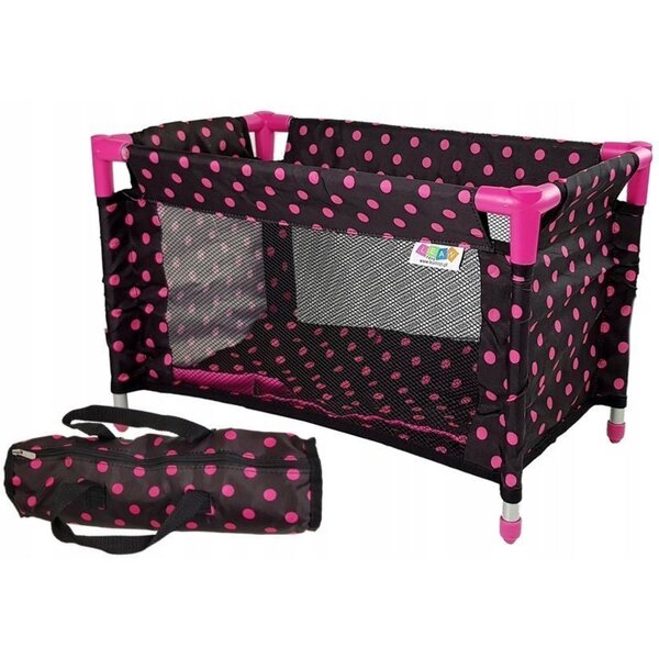 Letto per Bambole Alice Nero e Rosa con Porta Trasportabile e Accessori
