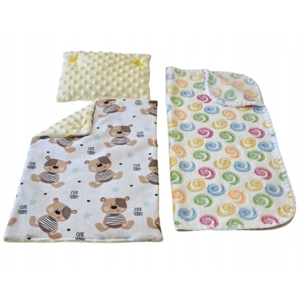 Komplettes Puppenbettwäscheset mit Decke, Kissen und weicher Bettdecke