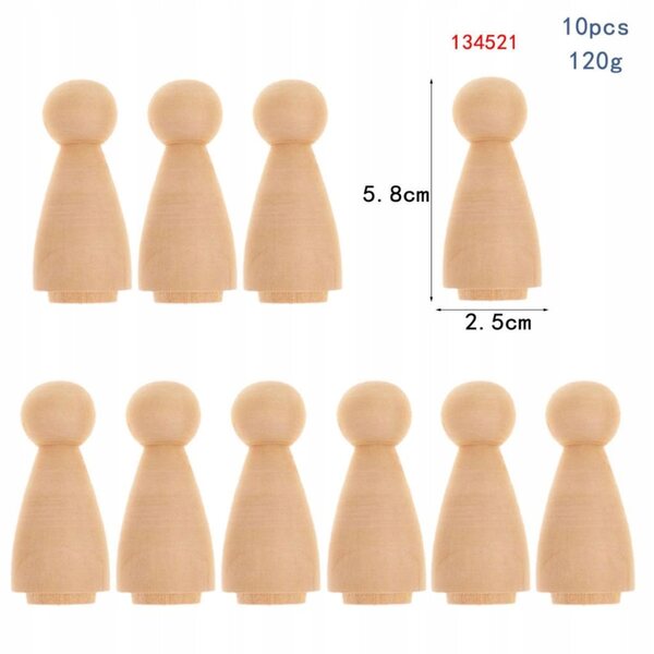 Set 10 Corpi di Bambole in Legno Naturale da Decorare 5,8x2,5 cm