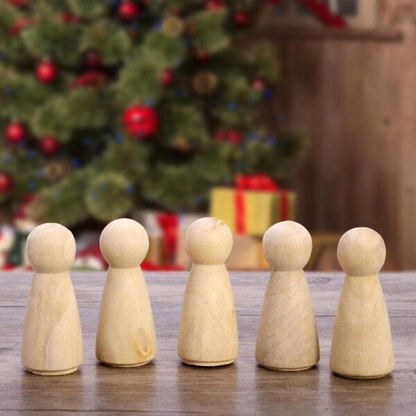 Set 10 Corpi di Bambole in Legno Naturale da Decorare 5,8x2,5 cm
