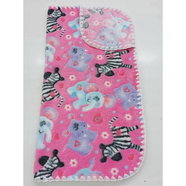 Weiche doppelseitige Puppendecke mit Tiermotiv auf rosa Hintergrund, 50x50 cm