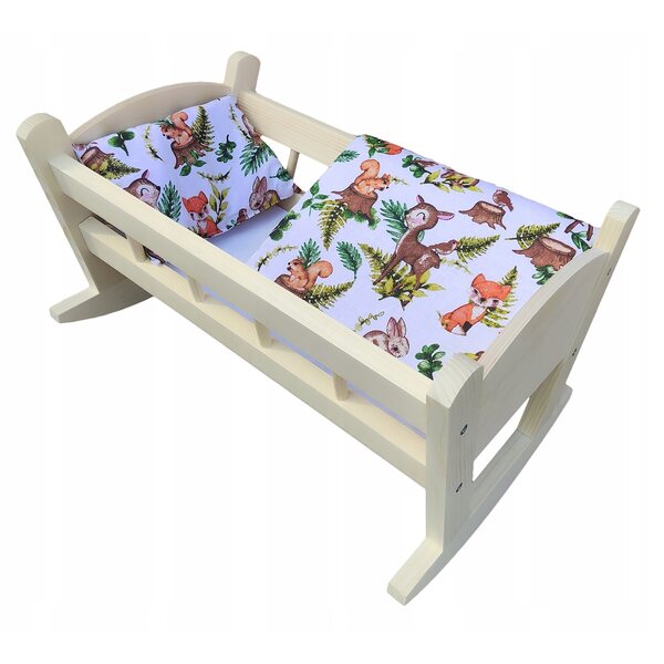 Puppenbett aus Holz mit Bettwäsche aus 100 % Baumwolle und einfacher Montage